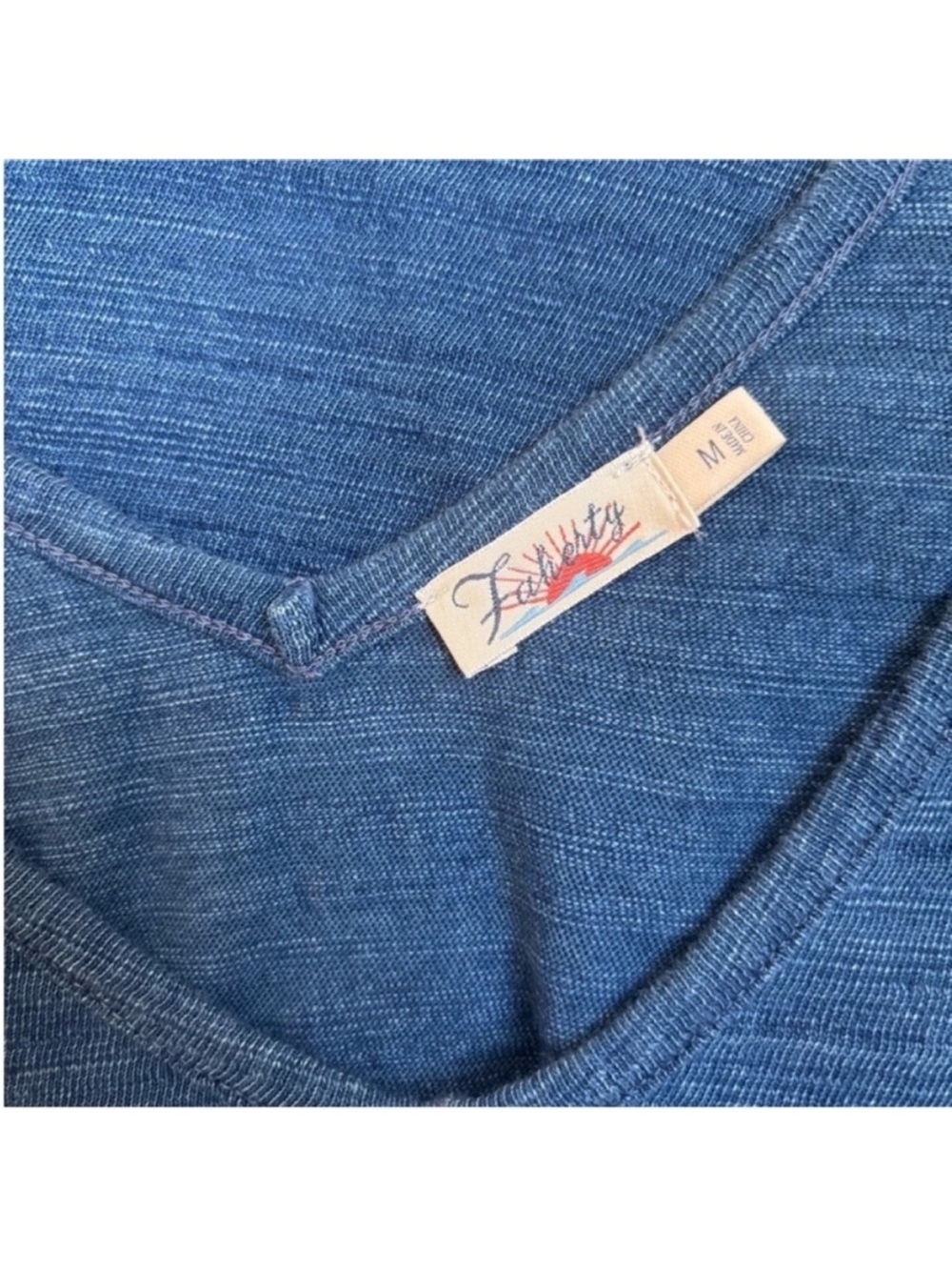 Faherty Mini Shift Dress Sleeveless Tank V Neck Cotton Indigo Blue Size Medium - Picture 3 of 11